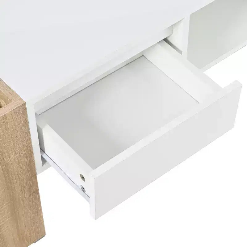 Table basse / table à thé / table centrale de 41 pouces à finition très brillante, avec 2 tiroirs, une étagère de rangement et des compartiments de rangement latéraux