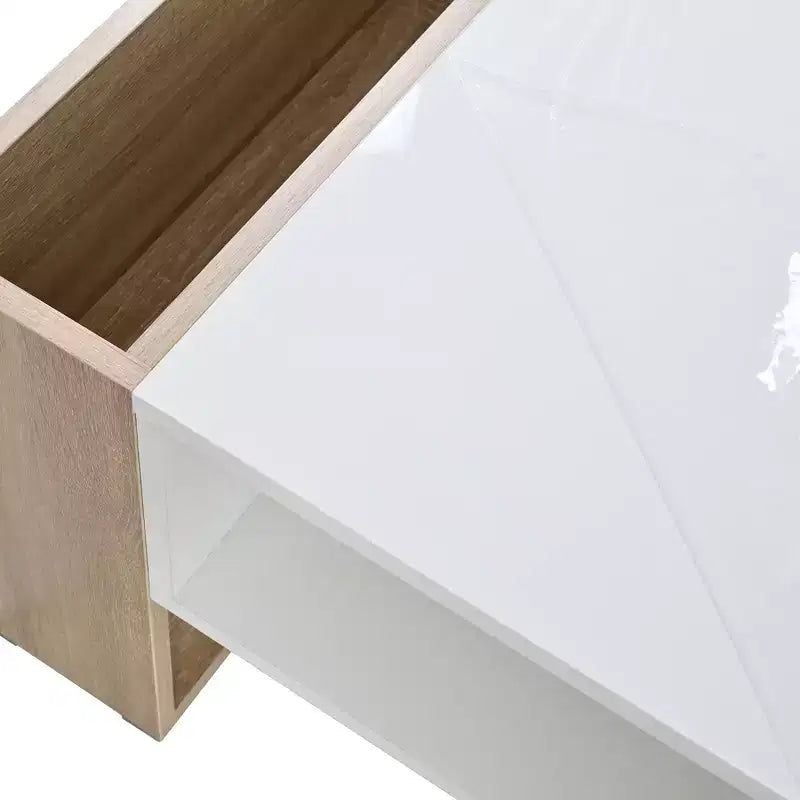 Table basse / table à thé / table centrale de 41 pouces à finition très brillante, avec 2 tiroirs, une étagère de rangement et des compartiments de rangement latéraux
