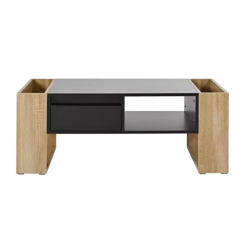 Table basse / table à thé / table centrale de 41 pouces à finition très brillante, avec 2 tiroirs, une étagère de rangement et des compartiments de rangement latéraux