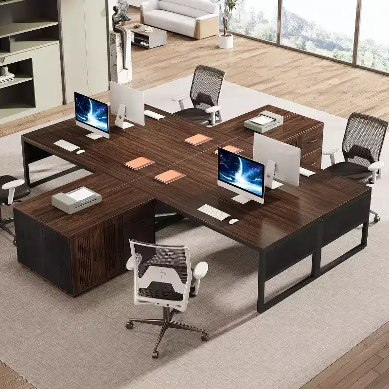 Escritorio ejecutivo en forma de L de 63 pulgadas, moderno y grande, para computadora, con archivador móvil para oficina en casa