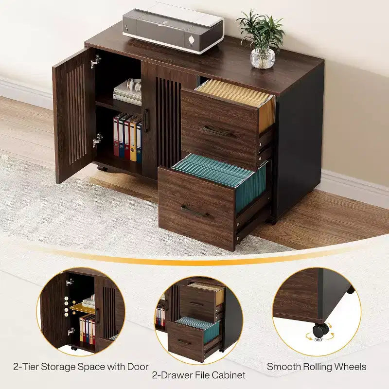 Escritorio ejecutivo en forma de L de 63 pulgadas, moderno y grande, para computadora, con archivador móvil para oficina en casa