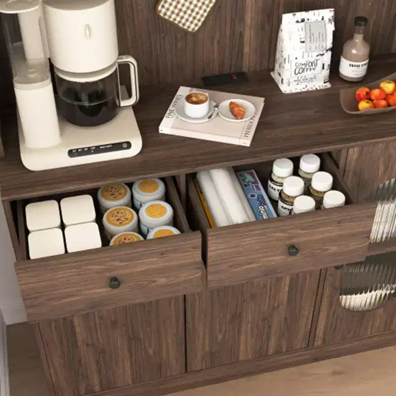 Armoire de rangement de cuisine de 71 de haut, grande capacité, avec portes en verre cannelé et support pour micro-ondes, étagères de boulanger avec rangement