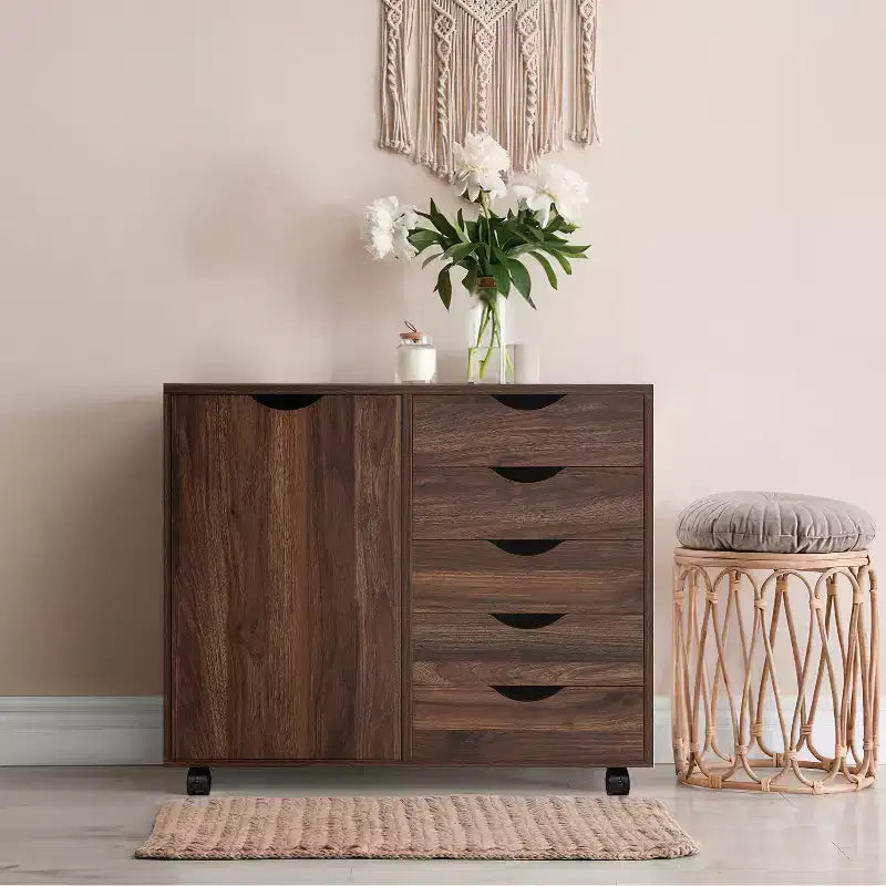 Caisson de rangement pour dossiers de bureau à 5 tiroirs et étagères, armoires à dossiers en bois pour bureau à domicile, caisson mobile latéral
