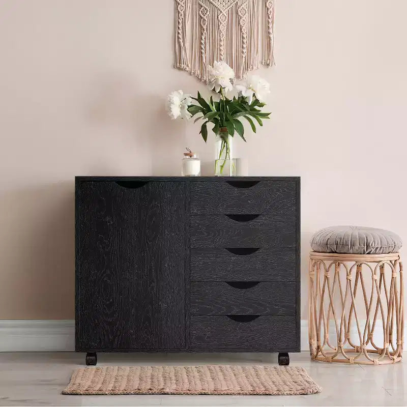 Caisson de rangement pour dossiers de bureau à 5 tiroirs et étagères, armoires à dossiers en bois pour bureau à domicile, caisson mobile latéral