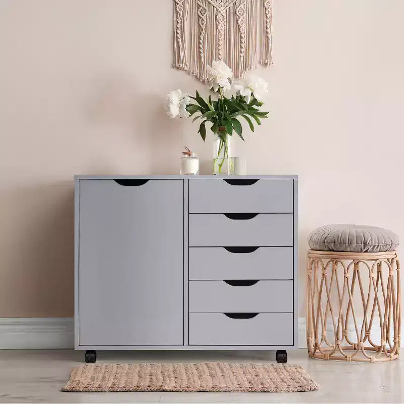 Caisson de rangement pour dossiers de bureau à 5 tiroirs et étagères, armoires à dossiers en bois pour bureau à domicile, caisson mobile latéral