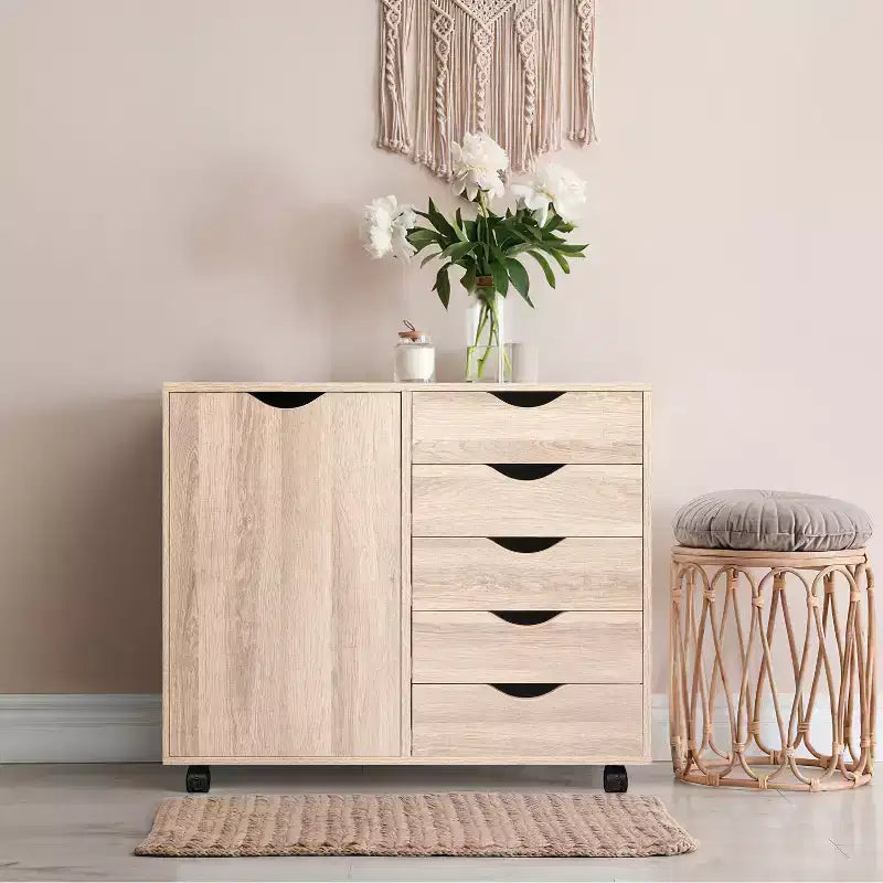 Caisson de rangement pour dossiers de bureau à 5 tiroirs et étagères, armoires à dossiers en bois pour bureau à domicile, caisson mobile latéral