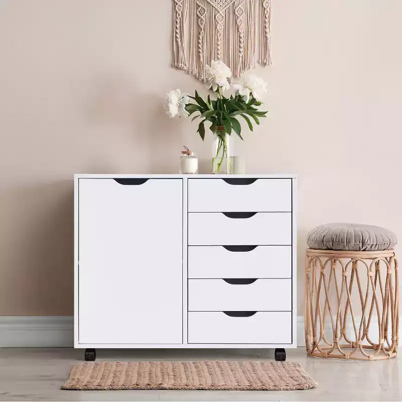 Caisson de rangement pour dossiers de bureau à 5 tiroirs et étagères, armoires à dossiers en bois pour bureau à domicile, caisson mobile latéral