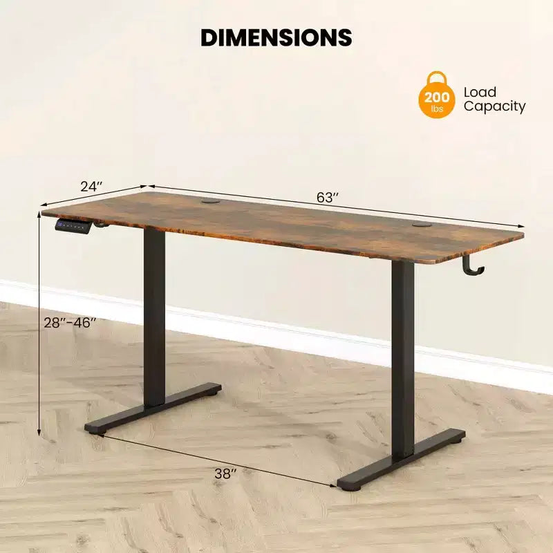 Bureau assis-debout de 63 x 24 Inch, électrique et réglable en hauteur, naturel/marron/blanc