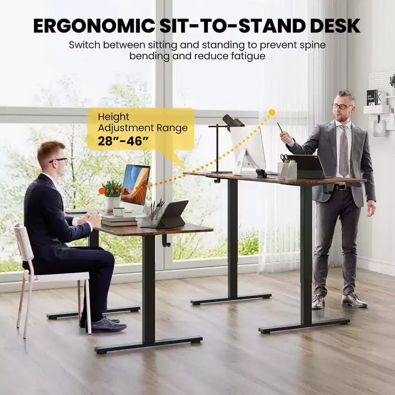Bureau assis-debout de 63 x 24 Inch, électrique et réglable en hauteur, naturel/marron/blanc