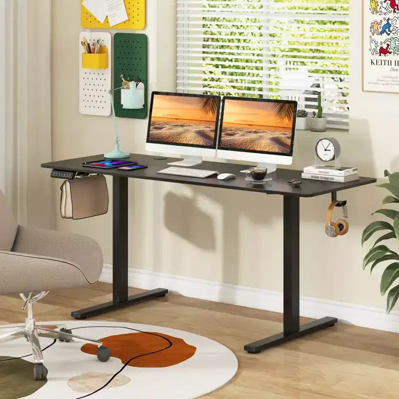 Bureau assis-debout de 63 x 24 Inch, électrique et réglable en hauteur, naturel/marron/blanc