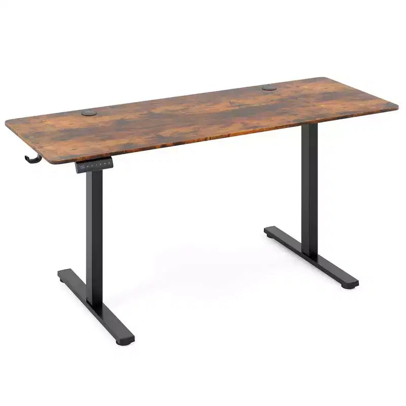 Bureau assis-debout de 63 x 24 Inch, électrique et réglable en hauteur, naturel/marron/blanc