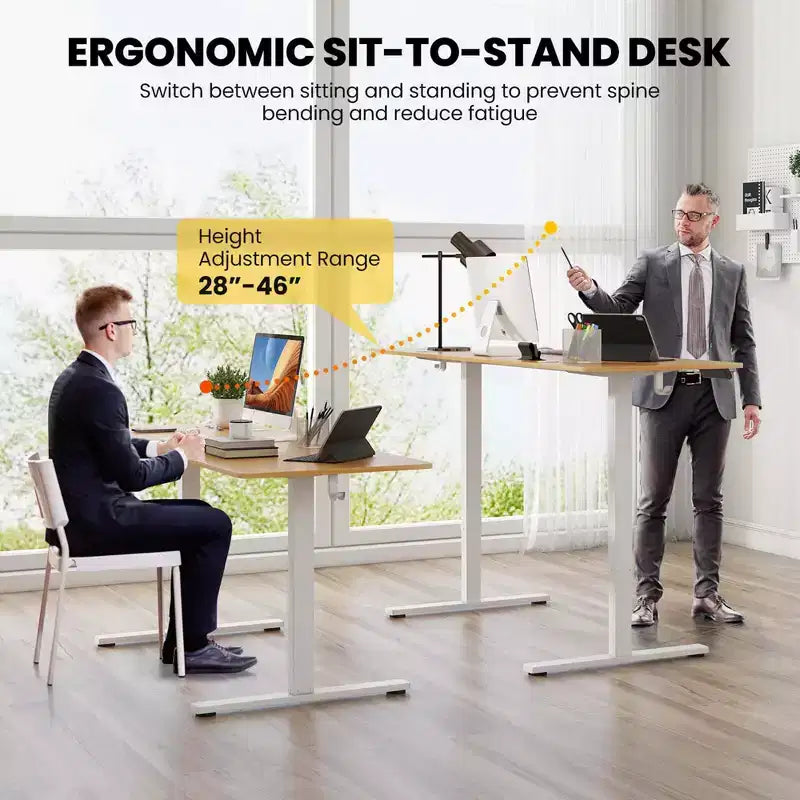 Bureau assis-debout de 63 x 24 Inch, électrique et réglable en hauteur, naturel/marron/blanc
