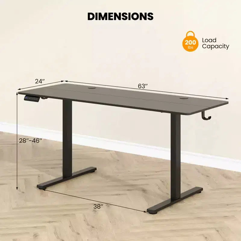 Bureau assis-debout de 63 x 24 Inch, électrique et réglable en hauteur, naturel/marron/blanc