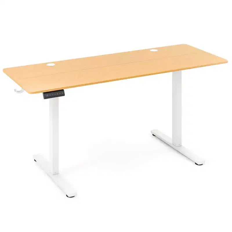Bureau assis-debout de 63 x 24 Inch, électrique et réglable en hauteur, naturel/marron/blanc
