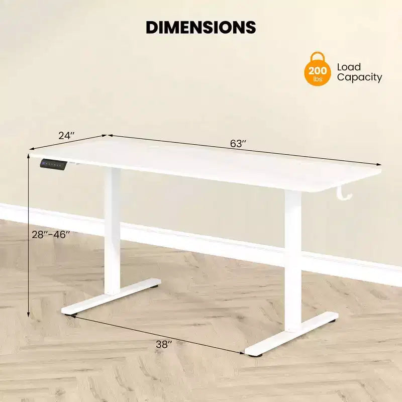 Bureau assis-debout de 63 x 24 Inch, électrique et réglable en hauteur, naturel/marron/blanc