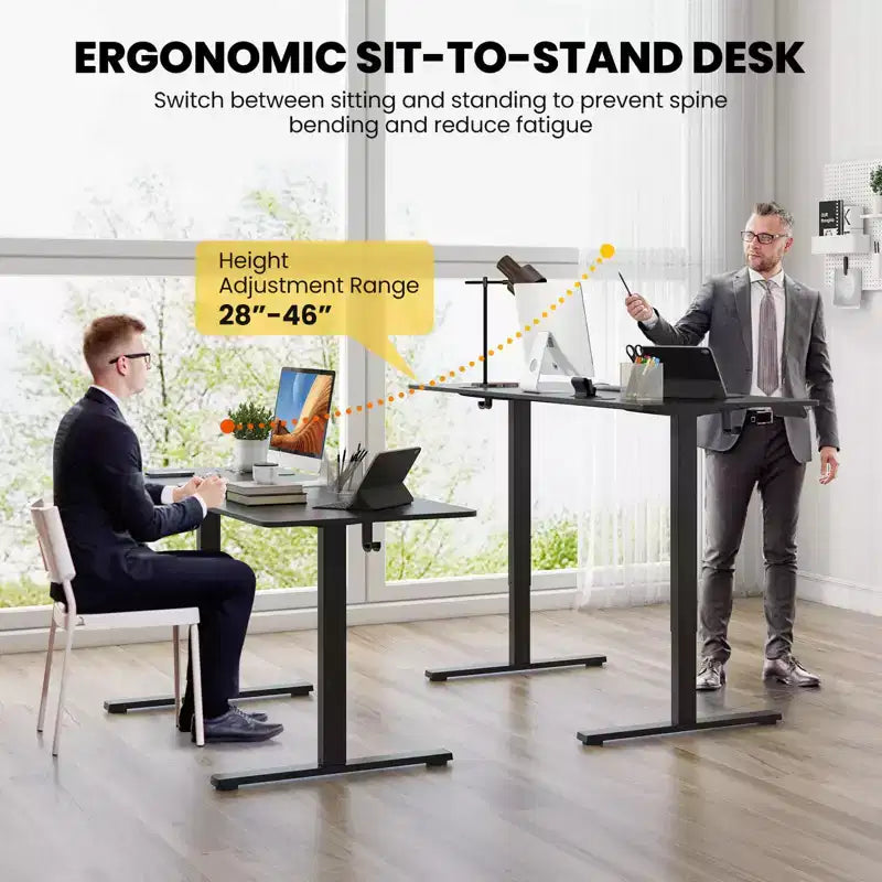 Bureau assis-debout de 63 x 24 Inch, électrique et réglable en hauteur, naturel/marron/blanc