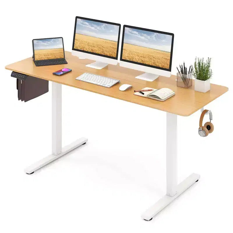Bureau assis-debout de 63 x 24 Inch, électrique et réglable en hauteur, naturel/marron/blanc