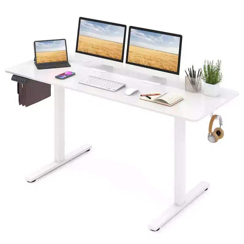 Bureau assis-debout de 63 x 24 Inch, électrique et réglable en hauteur, naturel/marron/blanc
