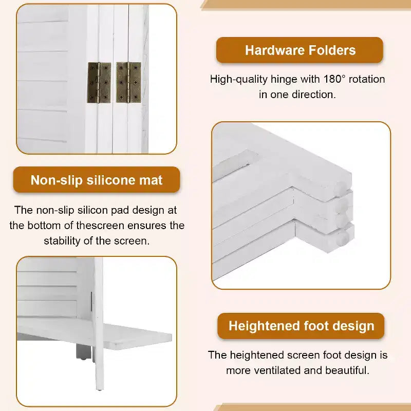 Separador de ambientes plegable de madera de 4 paneles con 3 ingeniosos estantes, biombo portátil para oficina en casa o sala de estar
