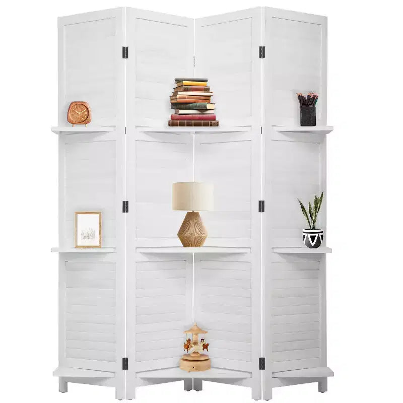 Paravent pliant en bois à 4 panneaux pour préserver l’intimité, avec 3 étagères astucieuses, cloison portable pour bureau à domicile ou salon