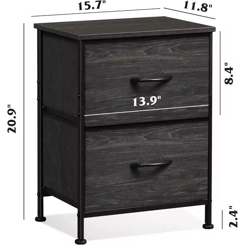 Nachttisch-Set aus 2 Stück, Kommode mit 2 Schubladen fürs Schlafzimmer, Schlafzimmermöbel, Nachttisch, Beistelltisch mit Stoffkörben für Schlafzimmer und Kleiderschrank