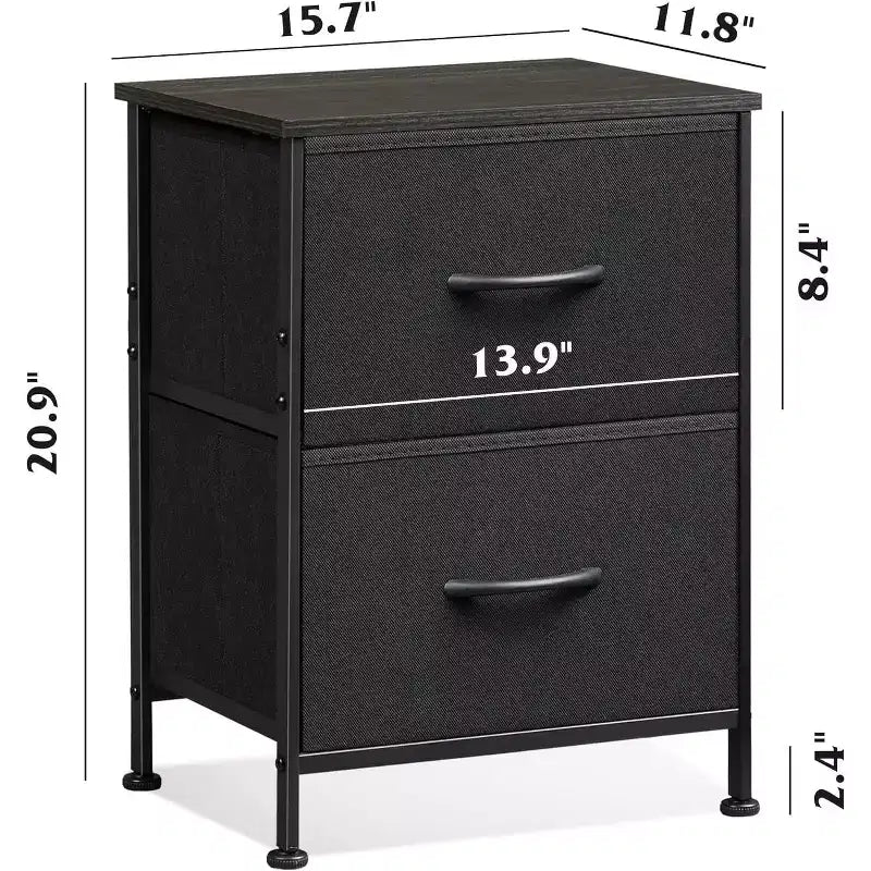 Ensemble de 2 tables de chevet, commode à 2 tiroirs pour chambre, meuble de chevet, table d’appoint avec paniers en tissu pour chambre ou placard