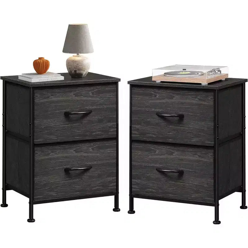Ensemble de 2 tables de chevet, commode à 2 tiroirs pour chambre, meuble de chevet, table d’appoint avec paniers en tissu pour chambre ou placard
