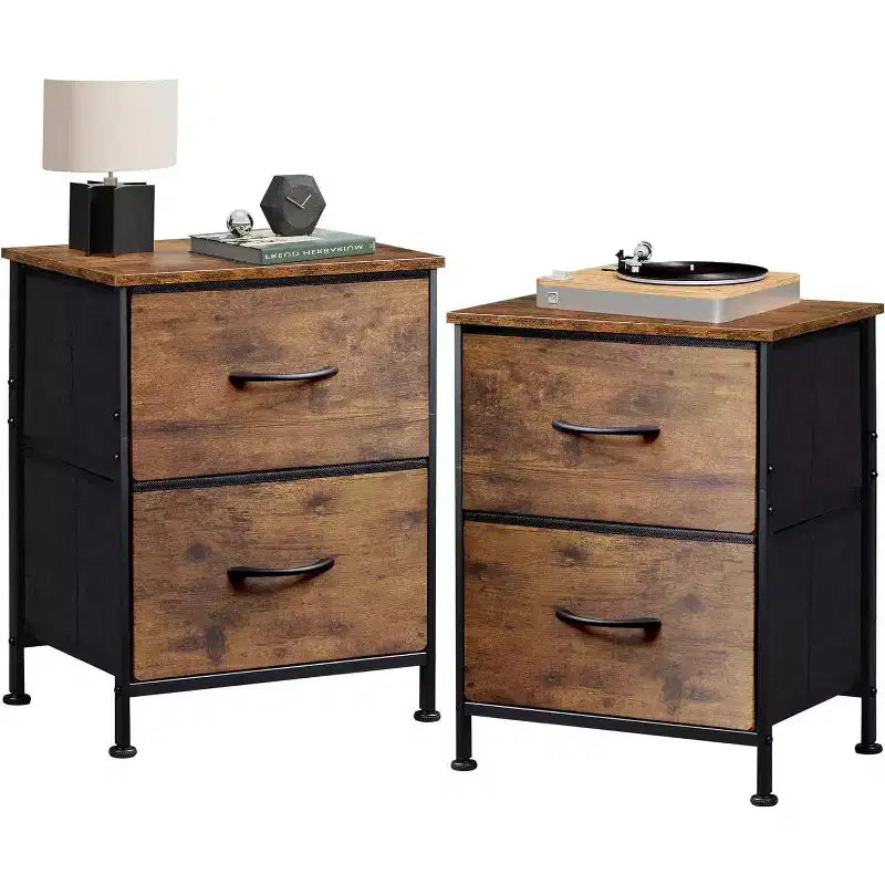 Ensemble de 2 tables de chevet, commode à 2 tiroirs pour chambre, meuble de chevet, table d’appoint avec paniers en tissu pour chambre ou placard