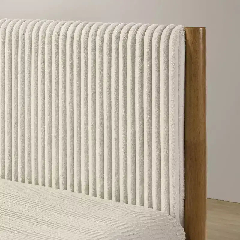 Ensemble de chambre à coucher de 2 pièces en hévéa, lit plateforme avec table de chevet