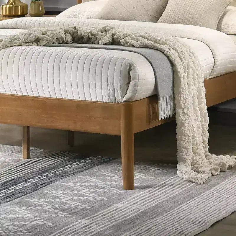 Ensemble de chambre à coucher de 2 pièces en hévéa, lit plateforme avec table de chevet