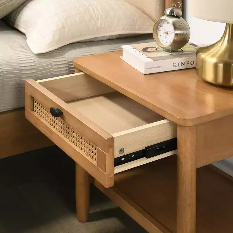 Ensemble de chambre à coucher de 2 pièces en hévéa, lit plateforme avec table de chevet