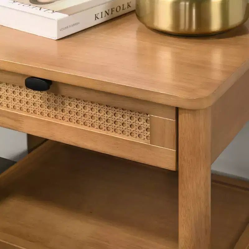 Ensemble de chambre à coucher de 2 pièces en hévéa, lit plateforme avec table de chevet