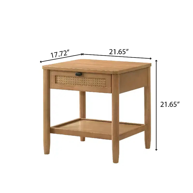 Ensemble de chambre à coucher de 2 pièces en hévéa, lit plateforme avec table de chevet