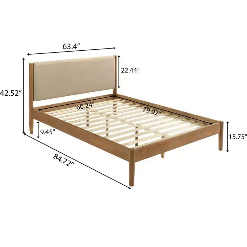 Ensemble de chambre à coucher de 2 pièces en hévéa, lit plateforme avec table de chevet