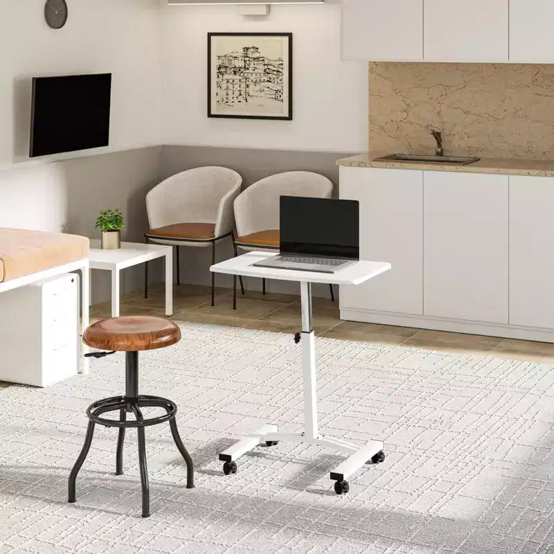 Tabouret de travail réglable par vérin pneumatique avec assise en bois d’acacia