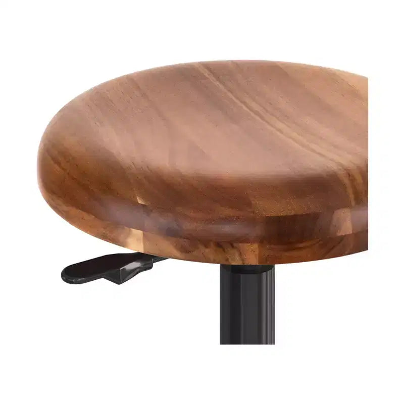Tabouret de travail réglable par vérin pneumatique avec assise en bois d’acacia