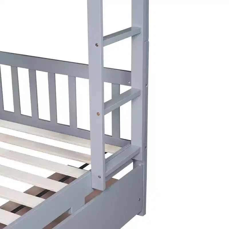 Lit superposé convertible en bois d’hévéa avec 2 tiroirs, échelle et barrières de sécurité