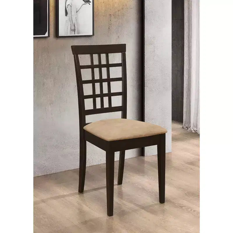 Set aus 2 Esszimmerstühlen mit Gitterrücken in Cappuccino