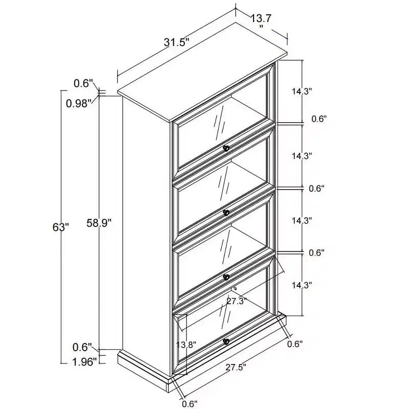 63-Zoll-Glasvitrine mit 4 Ablagen, weißer Vitrinenschrank aus MDF und gehärtetem Glas (Klappüren für Sammlerstücke, Spielzeug und Bücher)