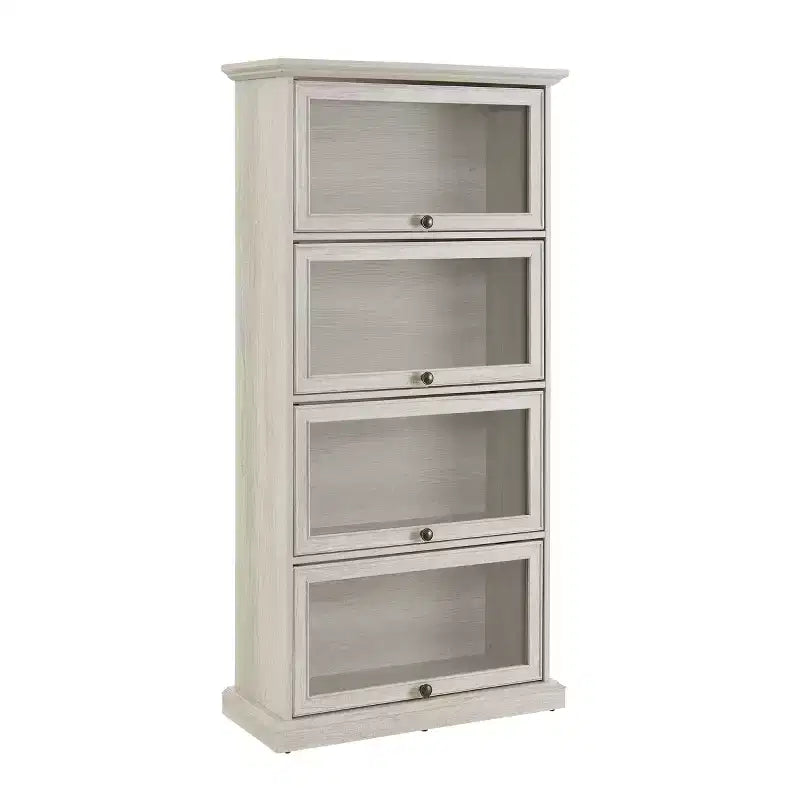 63-Zoll-Glasvitrine mit 4 Ablagen, weißer Vitrinenschrank aus MDF und gehärtetem Glas (Klappüren für Sammlerstücke, Spielzeug und Bücher)