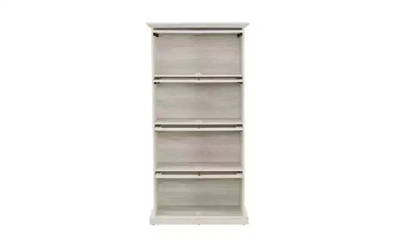 63-Zoll-Glasvitrine mit 4 Ablagen, weißer Vitrinenschrank aus MDF und gehärtetem Glas (Klappüren für Sammlerstücke, Spielzeug und Bücher)