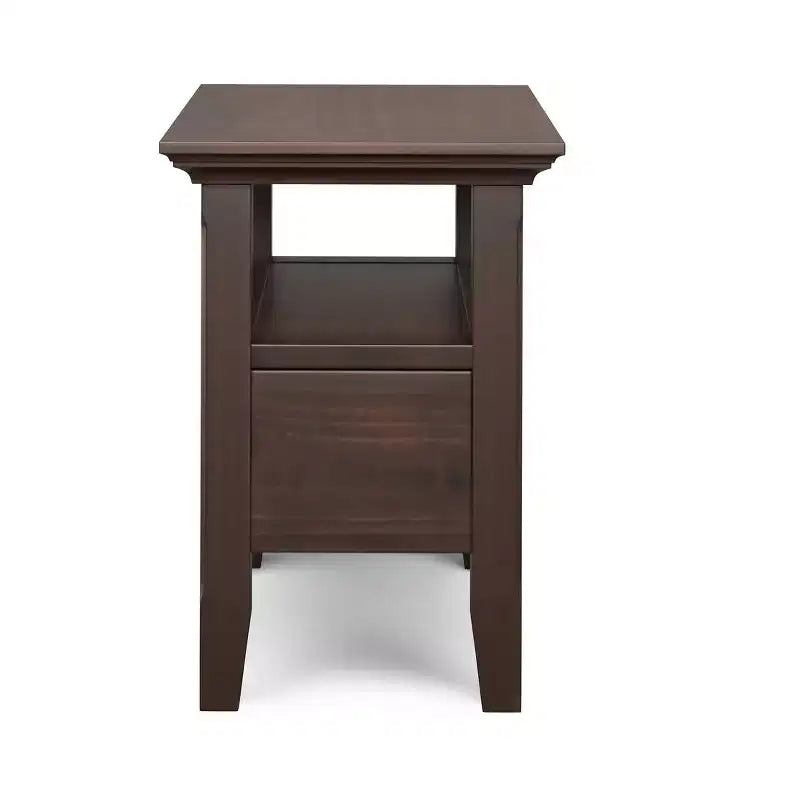 Table d’appoint étroite de style transitionnel en bois massif, largeur de 14 inch, avec tiroir
