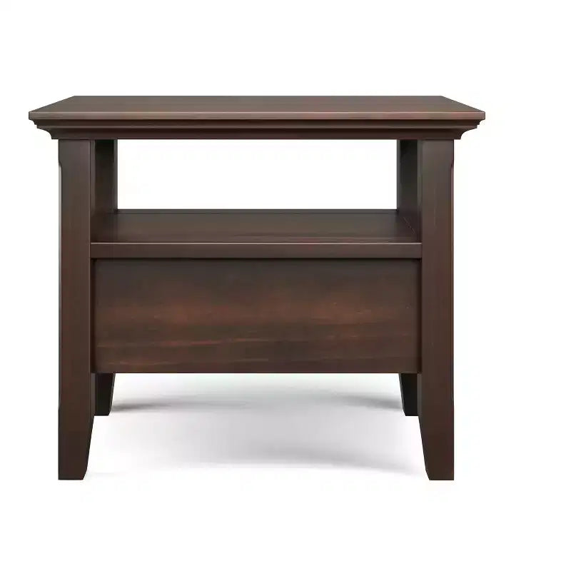Table d’appoint étroite de style transitionnel en bois massif, largeur de 14 inch, avec tiroir