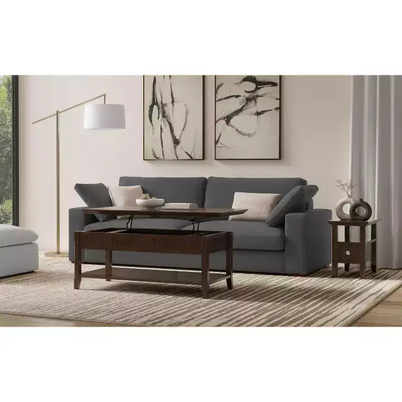 Table d’appoint étroite de style transitionnel en bois massif, largeur de 14 inch, avec tiroir