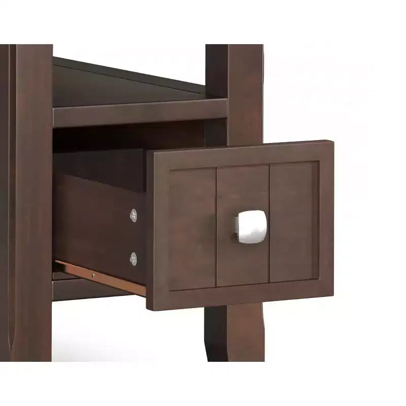 Table d’appoint étroite de style transitionnel en bois massif, largeur de 14 inch, avec tiroir