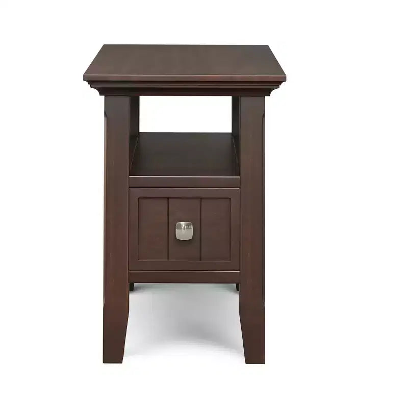 Table d’appoint étroite de style transitionnel en bois massif, largeur de 14 inch, avec tiroir