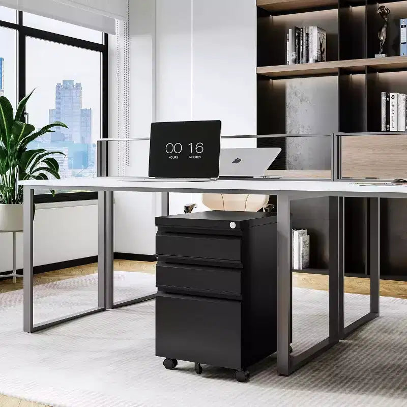 Caisson mobile à 3 tiroirs avec serrure, roulant en métal, à glisser sous le bureau pour le bureau à domicile