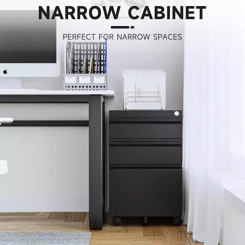 Caisson mobile à 3 tiroirs avec serrure, roulant en métal, à glisser sous le bureau pour le bureau à domicile