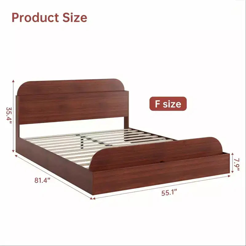Cadre de lit en bois avec tête de lit de rangement - lit plateforme bas pour enfant avec pied de lit surélevé, lattes en bois robustes (sans sommier nécessaire)