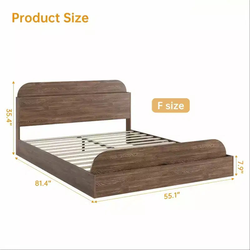 Cadre de lit en bois avec tête de lit de rangement - lit plateforme bas pour enfant avec pied de lit surélevé, lattes en bois robustes (sans sommier nécessaire)